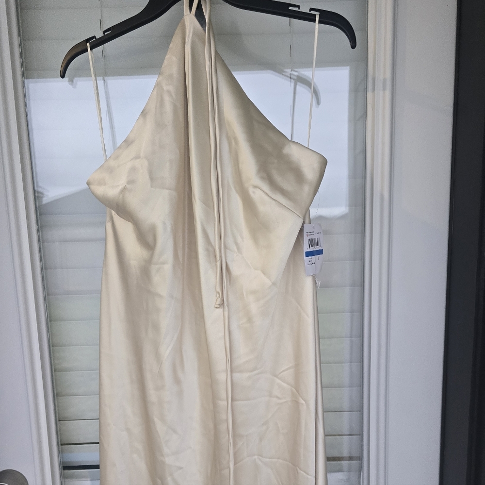 Morgan & Co Halter-Neck Satin Slip Dress XL Cream Maxi Cocktail Bridal - Picture 6 of 15